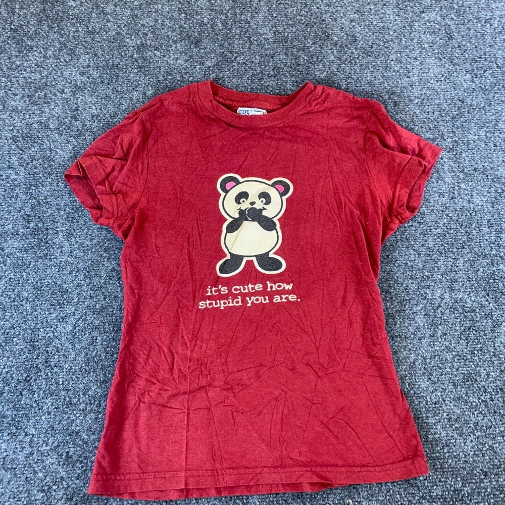 Steve & Barry's Panda T Shirt Womens S Red Graphic It's Cute How Stupid You Are.